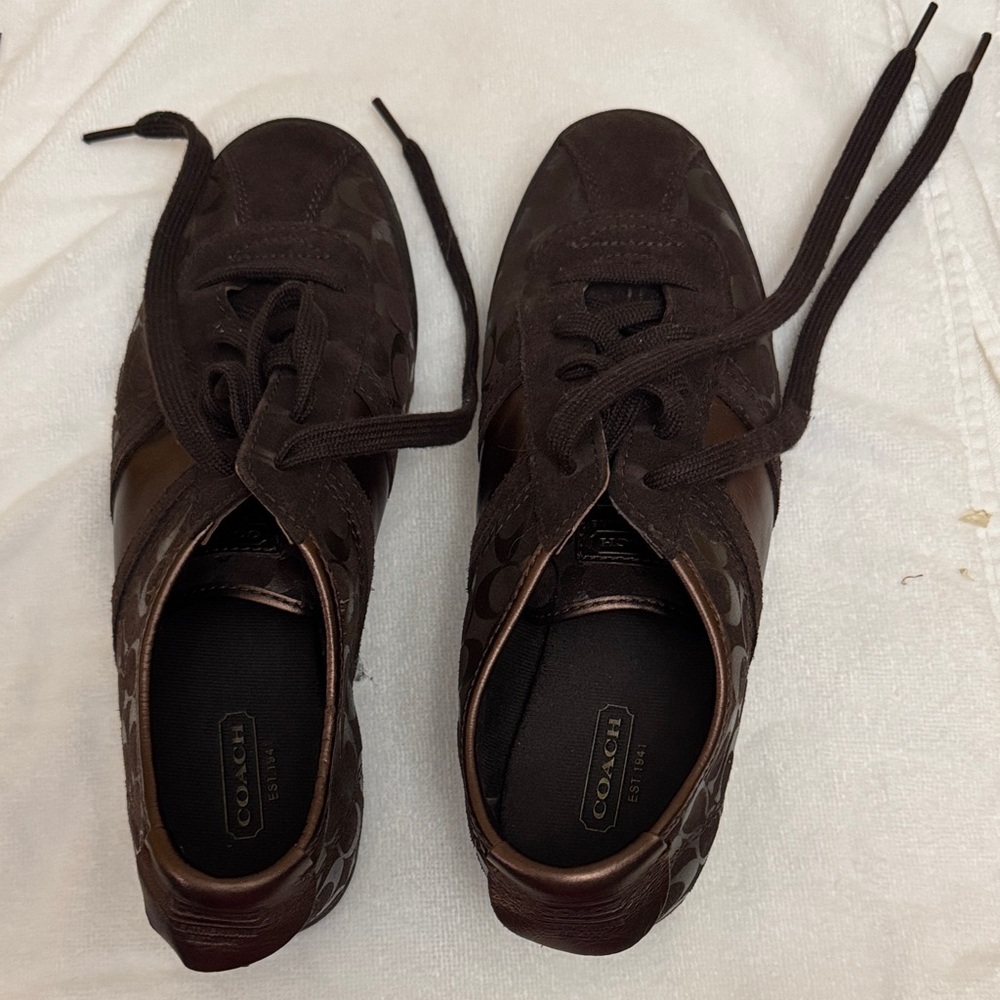 Coach Women’s Dark Brown Sneakers 2000’s. Pre Owned